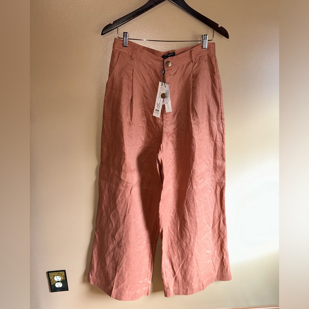 MinkPink 100% Linen Wide-Legged Pants in Rust